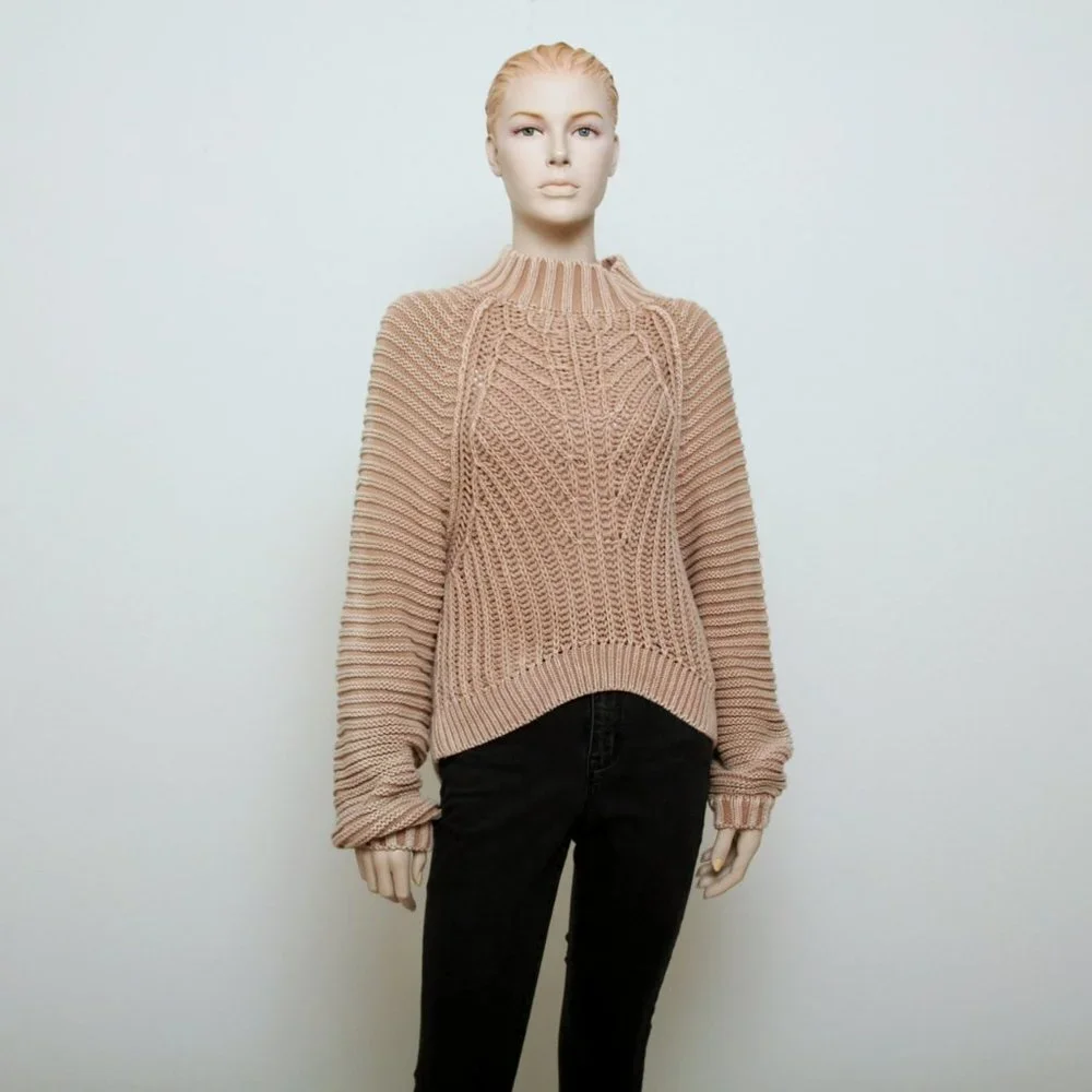 Free People Sweetheart Mock Neck Dolman Sleeve‎ Knit Sweater Tan Women Size SP